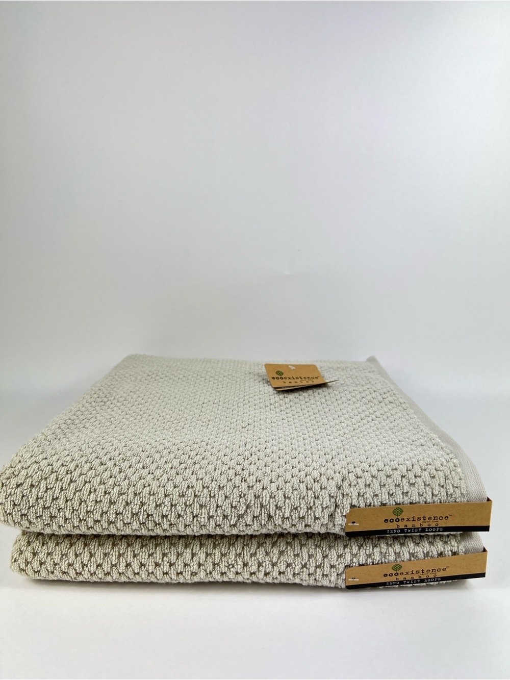 Ecoexistence Bamboo Bath Towels Tan Waffle Zero Twist Soft Cotton 2 Pc NEW